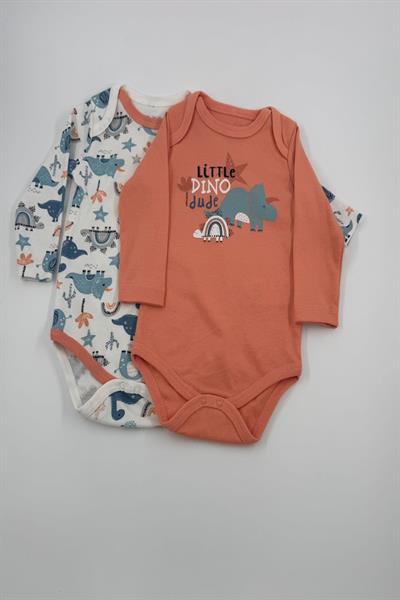 Unısex Bebek Dinazor Desenli 2 Edet  Tulum Salopet