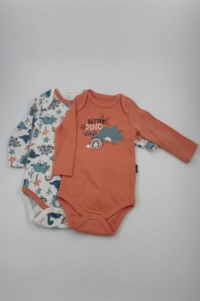 Unısex Bebek Dinazor Desenli 2 Edet  Tulum Salopet