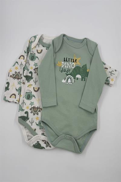 Unısex Bebek Dinazor Desenli 2 Edet  Tulum Salopet