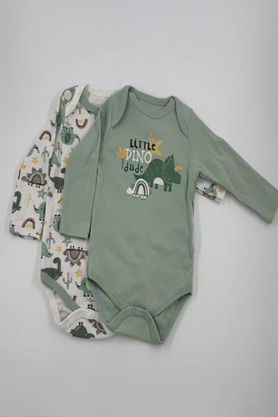 Unısex Bebek Dinazor Desenli 2 Edet  Tulum Salopet