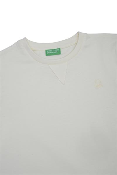 United Colors of Benetton BNT-B21643 Erkek Çocuk  Uzun Kollu Tshirt Ekru