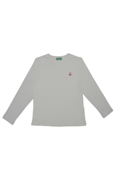 United Colors of Benetton BNT-G21576 Kız Çocuk  Uzun Kollu Tshirt Ekru