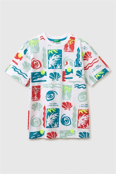 United Colors of Benetton Erkek Çocuk Logo Etiket Detaylı Tamamı Baskılı T-Shirt Mix 6-14 Yaş