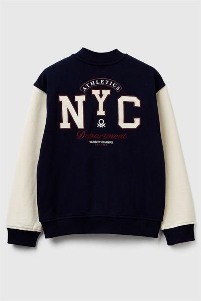United Colors of Benetton Erkek Çocuk  32N4C505F-25K Bomber Sweatshirt Kolej Ceket Lacivert