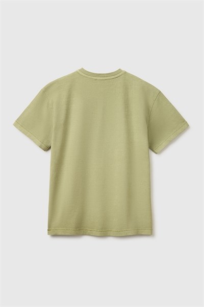 United Colors of Benetton Erkek Çocuk Haki Baskı Detaylı Düğmeli Yuvarlak Yaka T-Shirt 6-14 Yaş 