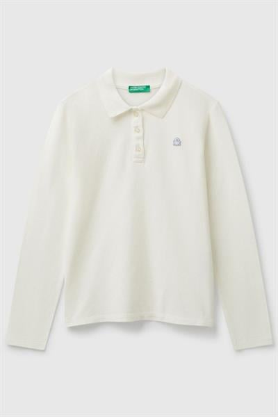 United Colors of Benetton Erkek Çocuk 3WG9C300X-25K Polo Uzun Kol Tshirt Beyaz