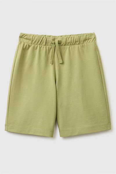 United Colors of Benetton Erkek Çocuk Logo İşleme Detaylı Yan Cepli Bermuda Şort Haki  6-14 Yaş