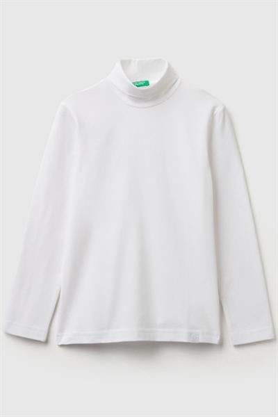 United Colors of Benetton Erkek Çocuk 3DKEC202O-25K Uzun Kol Boğazlı Tshirt Beyaz