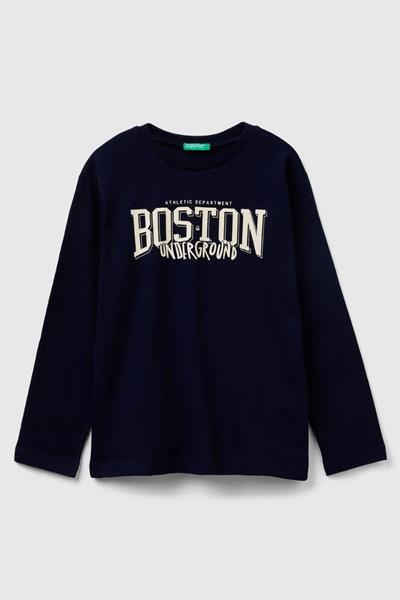 United Colors of Benetton Erkek Çocuk 3JERC10QO-25K  Uzun Kol Tshirt Lacivert