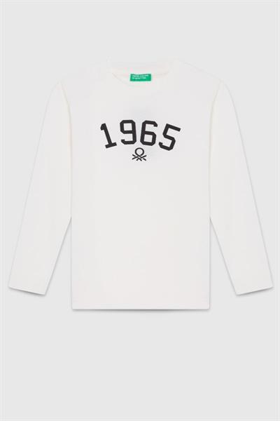 United Colors of Benetton Erkek Çocuk BNT-B23339 Uzun Kol Tshirt Ekru
