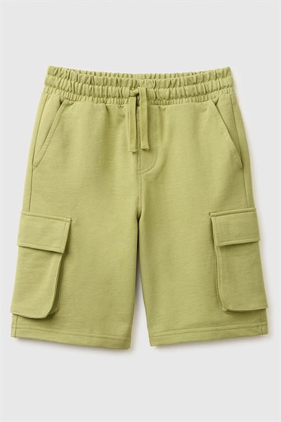 United Colors of Benetton Erkek Çocuk Beli İp Detaylı Ön Cepli Bermuda Şort Haki 6-14 Yaş