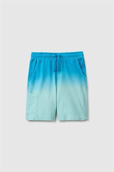 United Colors of Benetton Erkek Çocuk Turkuaz Mix Arka Cebi Logo Detaylı Beli İpli Bermuda Şort 6-14 Yaş 