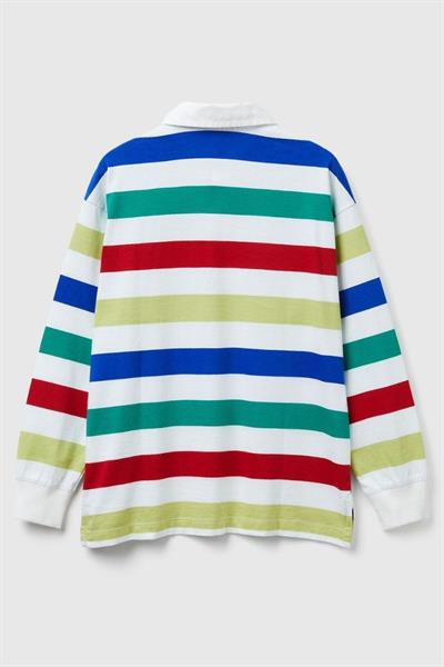 United Colors of Benetton Erkek Çocuk 33CKC301X-25K Çizgili Uzun Kollu Polo Tshirt Beyaz