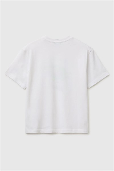 United Colors of Benetton Erkek Çocuk Ön Baskı Detaylı Bisiklet Yaka T-Shirt Beyaz Ekru 6-13 Yaş