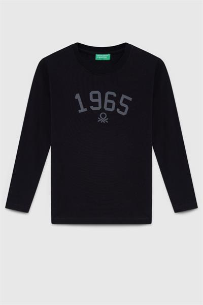 United Colors of Benetton Erkek Çocuk BNT-B23339 Uzun Kol Tshirt Siyah