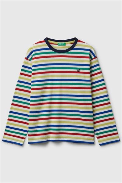 United Colors of Benetton Erkek Çocuk 3FNLC10QB-25K  Uzun Kol Çizgili Tshirt Beyaz