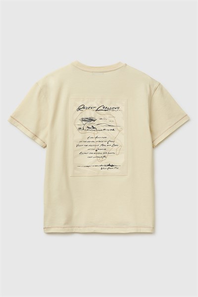 United Colors of Benetton Erkek Çocuk Önü Baskılı Arkası İşlemeli Bisiklet Yaka T-Shirt Ekru 6-13 Yaş