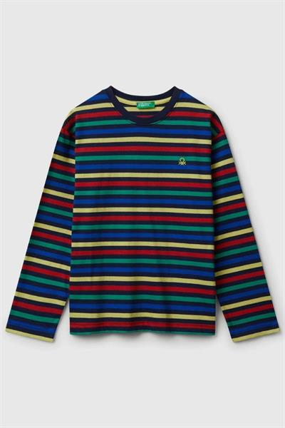 United Colors of Benetton Erkek Çocuk 3FNLC10QB-25K  Uzun Kol Çizgili Tshirt Lacivert