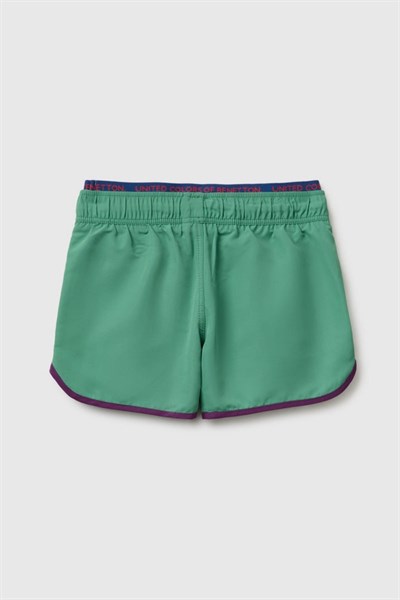 United Colors of Benetton Erkek Çocuk Turkuaz Sol Bacağı Nakış Logo Detaylı Deniz Şortu 3-8 Yaş 