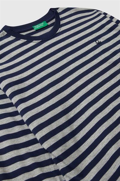 United Colors of Benetton Erkek Çocuk 3FNLC10QB-25K  Uzun Kol Çizgili Tshirt Gri