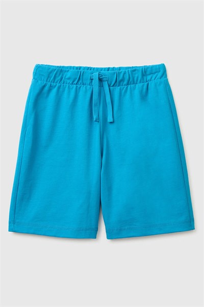 United Colors of Benetton Erkek Çocuk Logo İşleme Detaylı Yan Cepli Bermuda Şort Mavi  6-14 Yaş