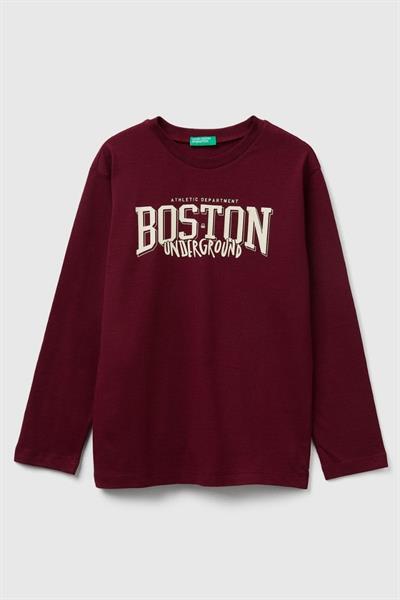United Colors of Benetton Erkek Çocuk 3JERC10QO-25K  Uzun Kol  Tshirt Bordo