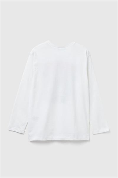 United Colors of Benetton Erkek Çocuk 3JERC10QO-25K  Uzun Kol Tshirt Beyaz