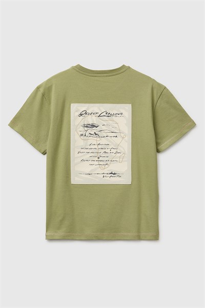 United Colors of Benetton Erkek Çocuk Önü Baskılı Arkası İşlemeli Bisiklet Yaka T-Shirt Haki 6-13 Yaş