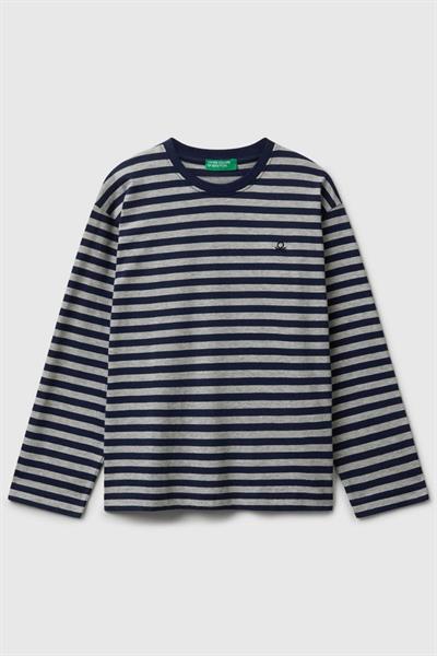 United Colors of Benetton Erkek Çocuk 3FNLC10QB-25K  Uzun Kol Çizgili Tshirt Gri