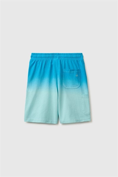 United Colors of Benetton Erkek Çocuk Turkuaz Mix Arka Cebi Logo Detaylı Beli İpli Bermuda Şort 6-14 Yaş 