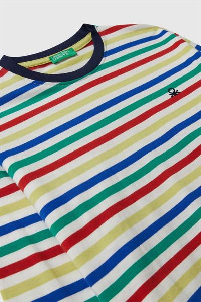 United Colors of Benetton Erkek Çocuk 3FNLC10QB-25K  Uzun Kol Çizgili Tshirt Beyaz
