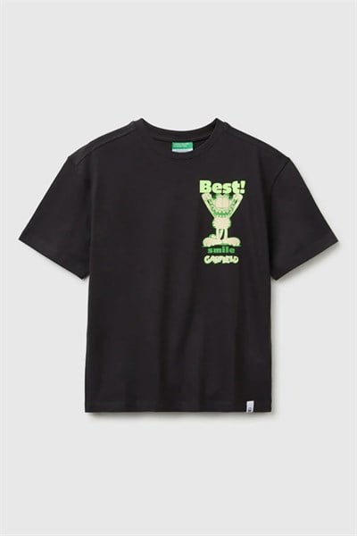 United Colors of Benetton Erkek Çocuk Garfield Baskı Detaylı Yuvarlak Yaka T-Shirt Antrasit 6-14 Yaş