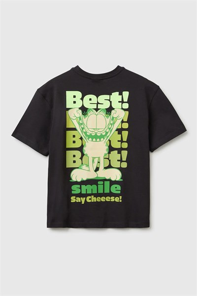 United Colors of Benetton Erkek Çocuk Garfield Baskı Detaylı Yuvarlak Yaka T-Shirt Antrasit 6-14 Yaş