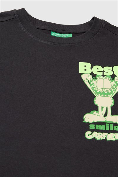 United Colors of Benetton Erkek Çocuk Garfield Baskı Detaylı Yuvarlak Yaka T-Shirt Antrasit 6-14 Yaş