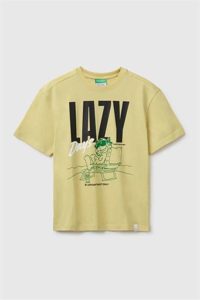 United Colors of Benetton Erkek Çocuk Garfield Baskı Detaylı Yuvarlak Yaka T-Shirt Sarı 6-14 Yaş