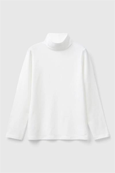 United Colors of Benetton Kız Çocuk 3P4ZC202N-25K Uzun Kol Boğazlı Tshirt Beyaz