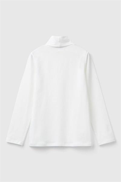 United Colors of Benetton Kız Çocuk 3P4ZC202N-25K Uzun Kol Boğazlı Tshirt Beyaz