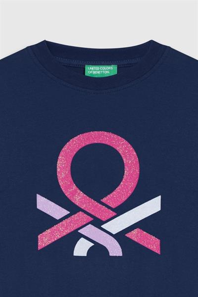 United Colors of Benetton Kız Çocuk BNT-G23331 Uzun Kollu Tshirt Lacivert