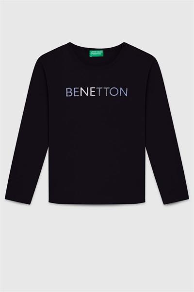 United Colors of Benetton Kız Çocuk  BNT-G23332 Uzun Kollu Tshirt Siyah