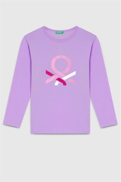 United Colors of Benetton Kız Çocuk  BNT-G23331 Uzun Kollu Tshirt Lila