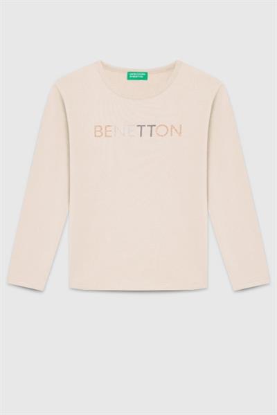 United Colors of Benetton Kız Çocuk  BNT-G23332 Uzun Kollu Tshirt Bej