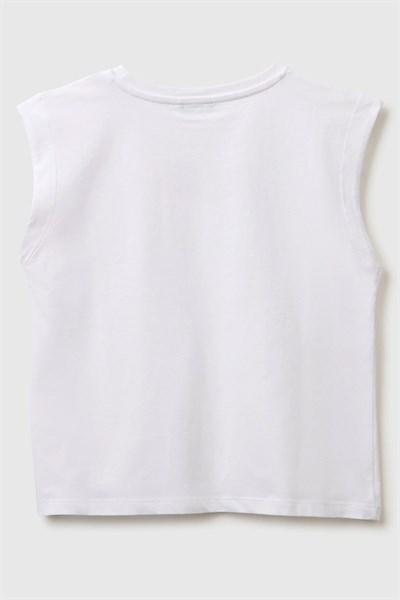 United Colors of Benetton Kız Çocuk Kabarık Baskı Detaylı T-Shirt Beyaz 6-14 Yaş