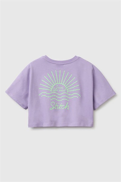 United Colors of Benetton Kız Çocuk Lilo & Stitch Baskı Detaylı Crop T-Shirt Lila 6-13 Yaş