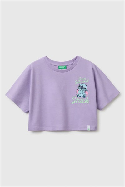 United Colors of Benetton Kız Çocuk Lilo & Stitch Baskı Detaylı Crop T-Shirt Lila 6-13 Yaş