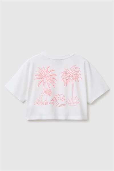 United Colors of Benetton Kız Çocuk Lilo & Stitch Baskı Detaylı Crop T-Shirt Beyaz 6-13 Yaş