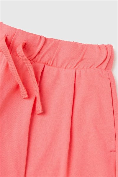 United Colors of Benetton Kız Çocuk Logo İşleme Detaylı Yan Cepli Bermuda Şort Mercan  6-14 Yaş