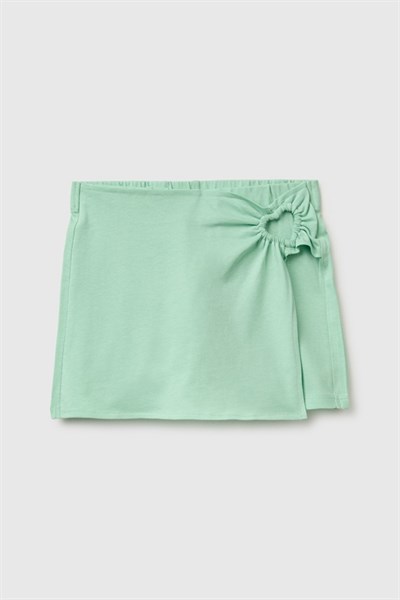 United Colors of Benetton Kız Çocuk Önü Kalp Detaylı Şort Etek Yeşil 6-14 Yaş 