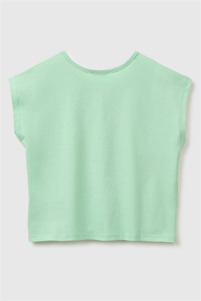United Colors of Benetton Kız Çocuk Pul Baskı Detaylı Bisiklet Yaka T-Shirt Yeşil 6-14 Yaş