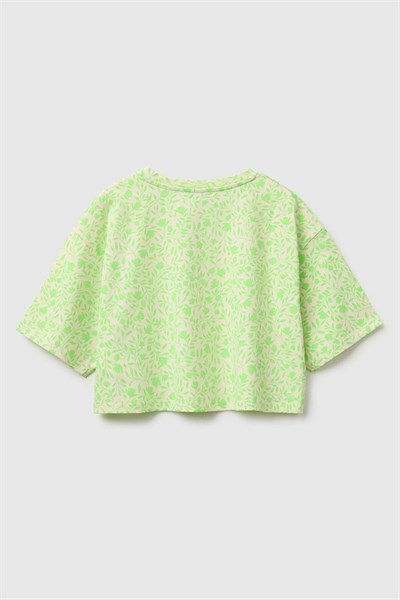 United Colors of Benetton Kız Çocuk Tamamı Baskı Detaylı Oversize Crop T-Shirt Sarı 6-12 Yaş