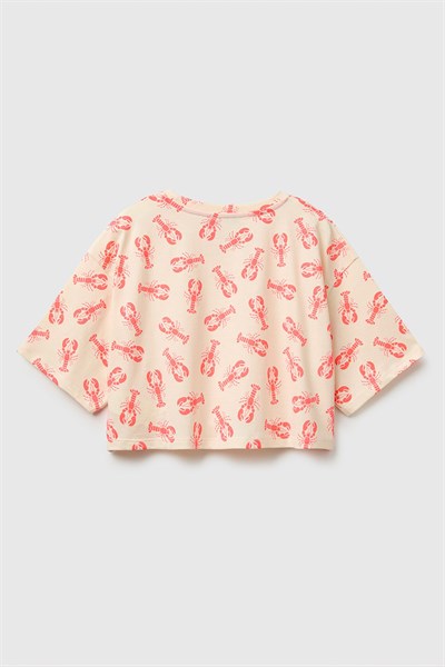 United Colors of Benetton Kız Çocuk Tamamı Baskı Detaylı Oversize Crop T-Shirt Turuncu 6-12 Yaş